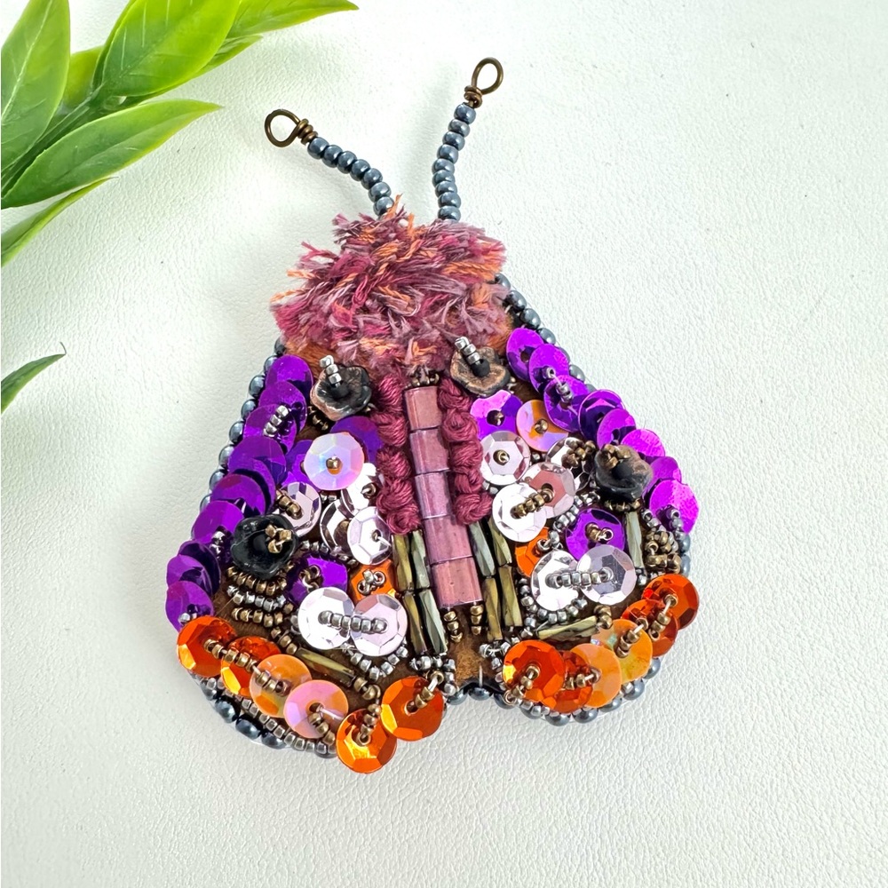 New Handmade Beaded Moth Brooch Halloween Pin Insect Moody Dark Academia